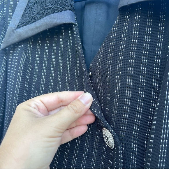 Vintage long pinstripe, lace and jeweled blazer. - Picture 11 of 16